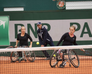 Paris, France, 03 June, 2016, Tennis, Roland Garros, Wheelchair womans doubles: Jiske Griffioen (NED) and her partner Aniek van Koot (NED) Photo: Henk Koster/tennisimages.com